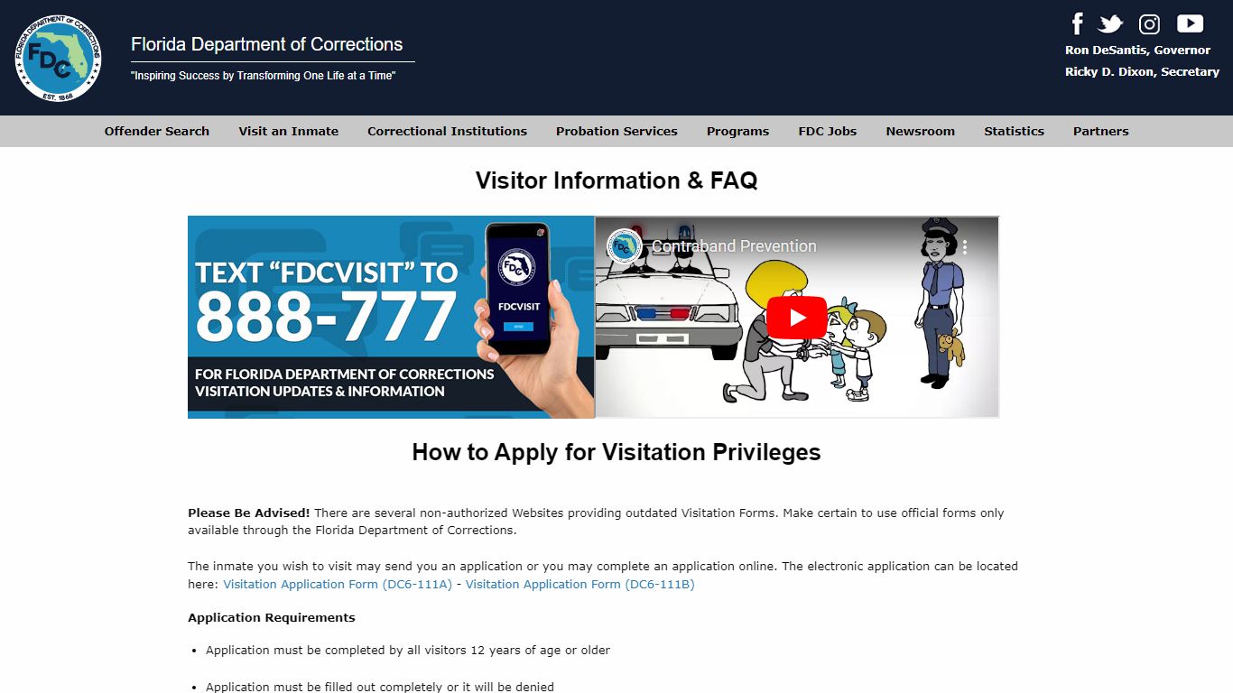 Visitor Information & FAQ - Florida Department of Corrections